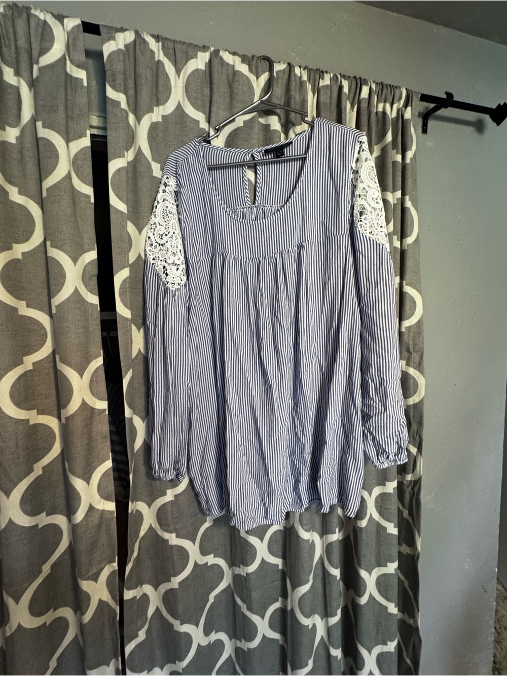 Lane Bryant Blue & White Striped Lace-Trim Tunic